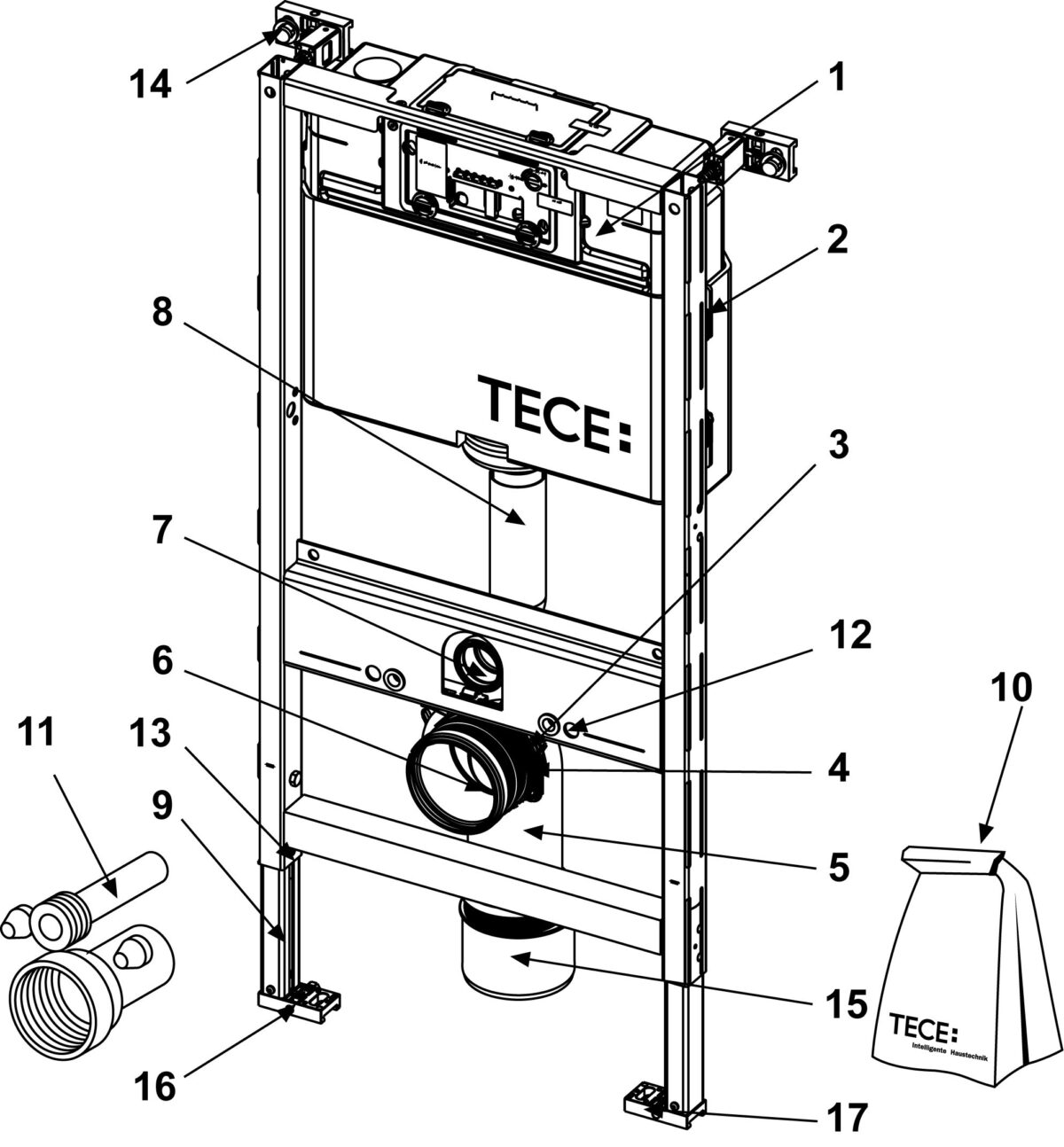 Rezervor WC cu cadru TECE STANDARD, actionare frontala sau superioara, inaltime 980 mm - 9300022